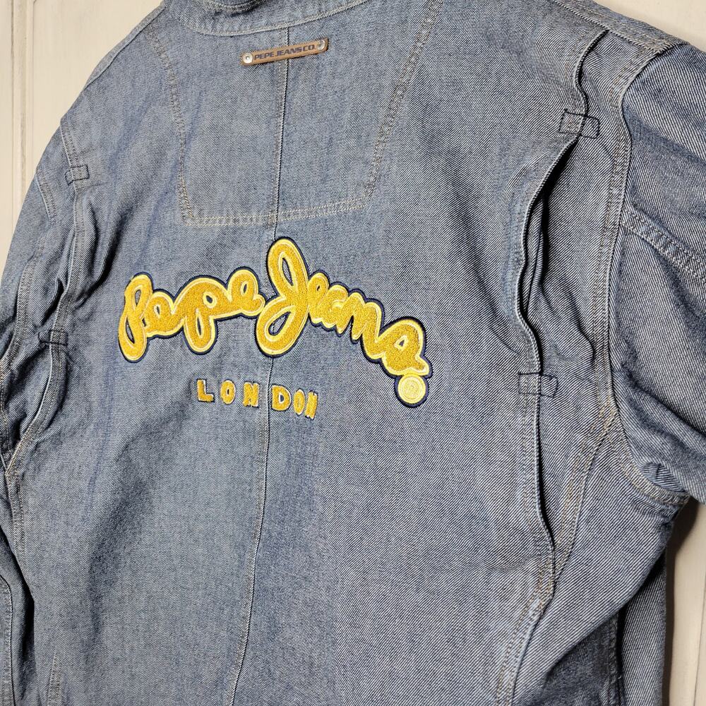 VTG Pepe Jeans Co. Mens Industrial Grade Denim Logo Embellished Jean Jacket✨️2XL